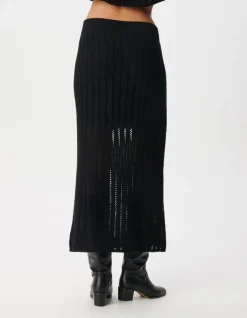 Jupe longue noire tricot ajouré Femme