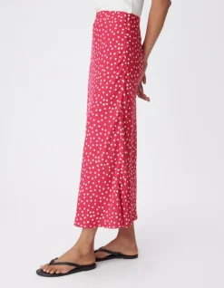Jupe midi rose imprimé pois Femme