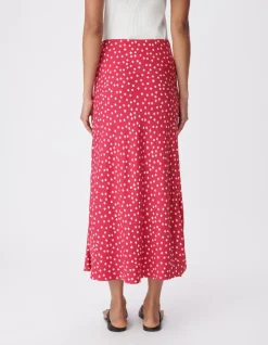 Jupe midi rose imprimé pois Femme