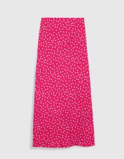 Jupe midi rose imprimé pois Femme