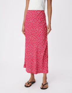 Jupe midi rose imprimé pois Femme