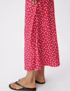 Jupe midi rose imprimé pois Femme