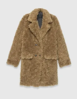 Manteau beige à poils longs Femme