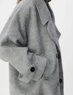 Manteau court gris lainage forme caban Femme