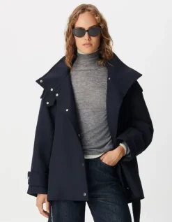 Manteau court marine avec ceinture Femme