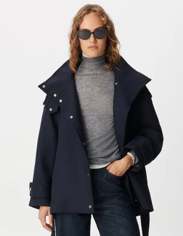 Manteau court marine avec ceinture Femme