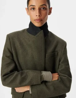 Manteau long droit kaki lainage Femme