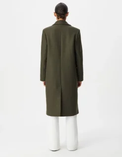Manteau long droit kaki lainage Femme