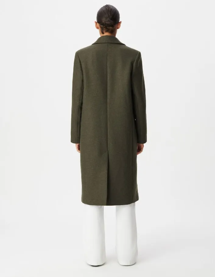 Manteau long droit kaki lainage Femme