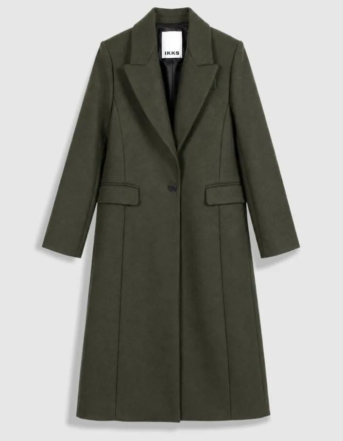 Manteau long droit kaki lainage Femme
