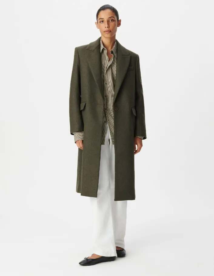 Manteau long droit kaki lainage Femme