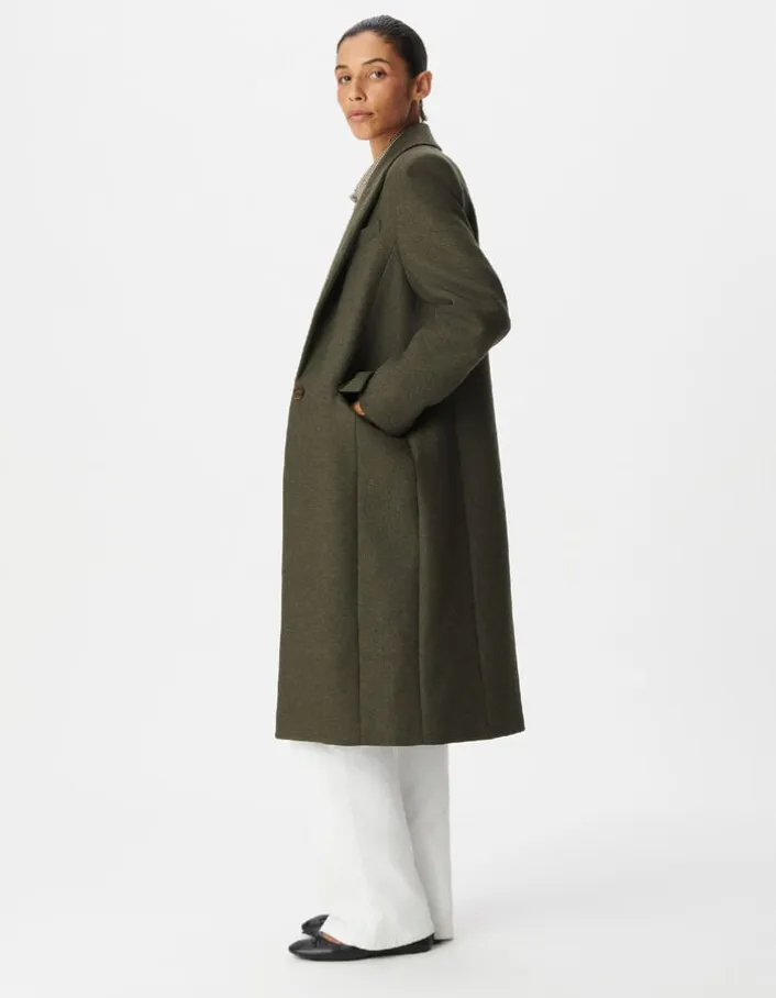 Manteau long droit kaki lainage Femme