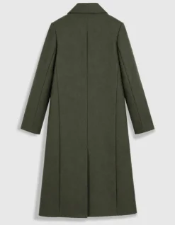 Manteau long droit kaki lainage Femme