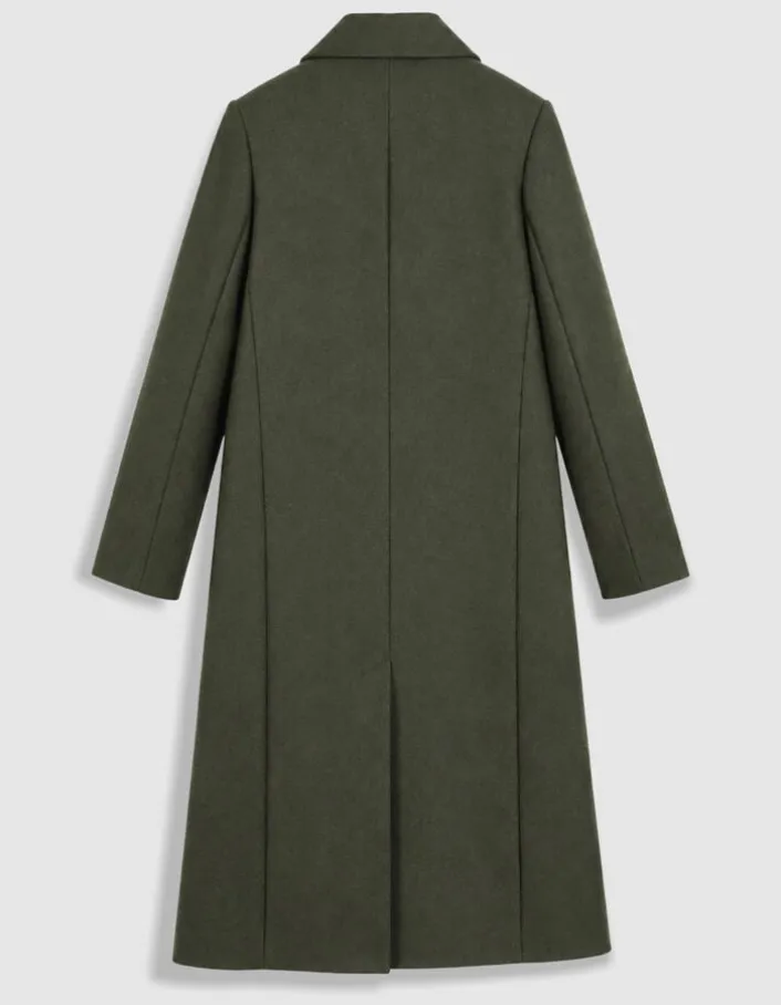 Manteau long droit kaki lainage Femme