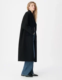 Manteau long droit noir lainage Femme