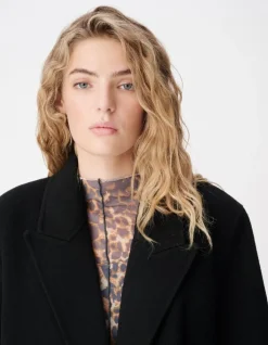 Manteau long droit noir lainage Femme