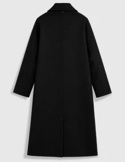 Manteau long droit noir lainage Femme