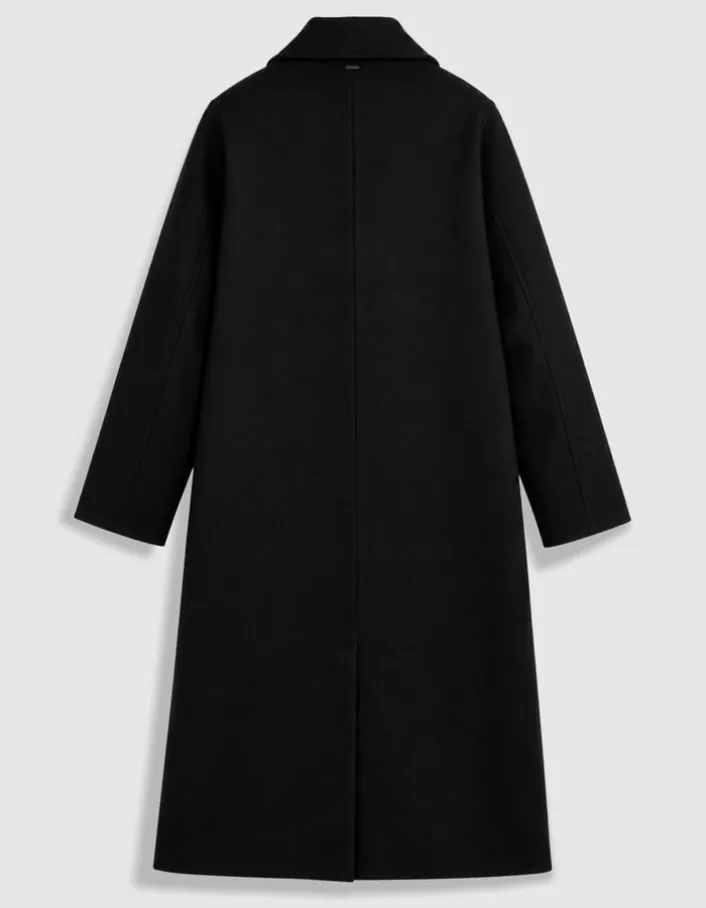 Manteau long droit noir lainage Femme