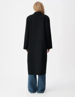 Manteau long droit noir lainage Femme