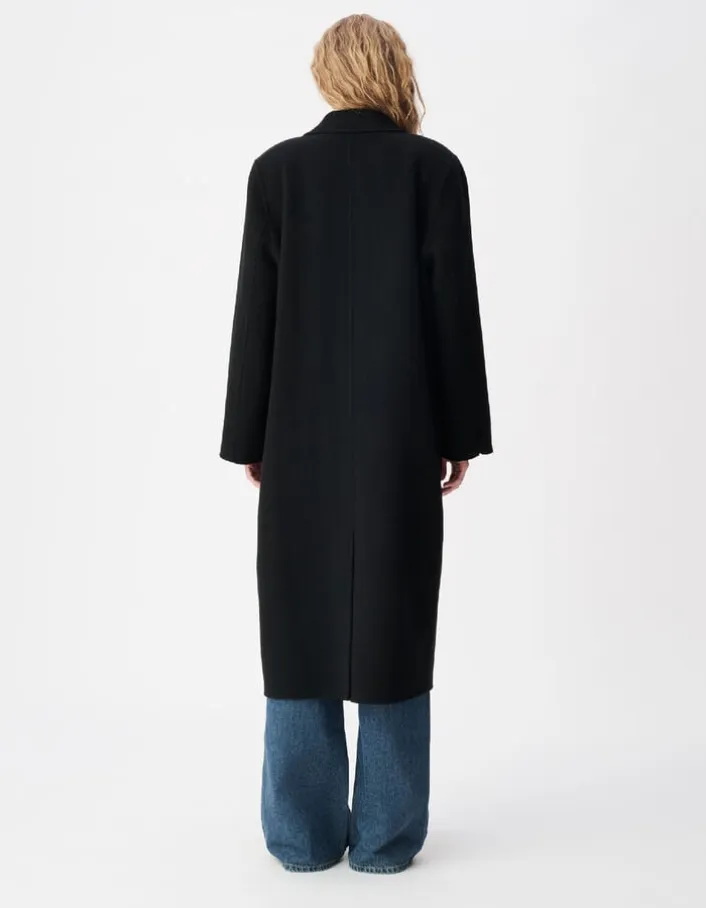 Manteau long droit noir lainage Femme