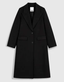 Manteau long droit noir lainage Femme