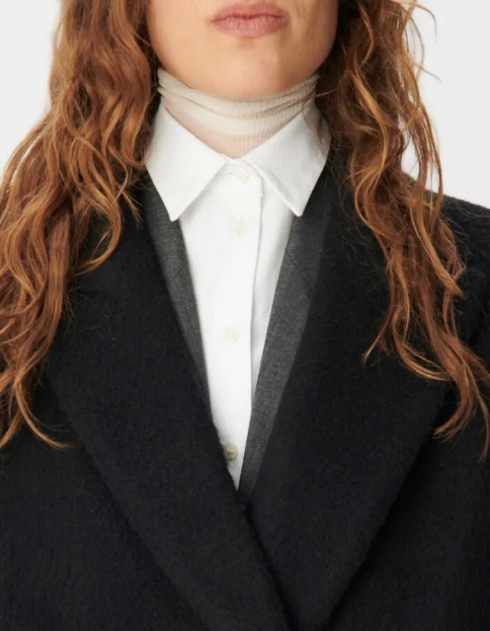 Manteau long noir effet poilu Femme