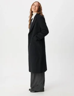 Manteau long noir effet poilu Femme