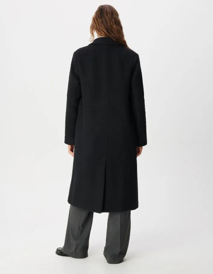 Manteau long noir effet poilu Femme
