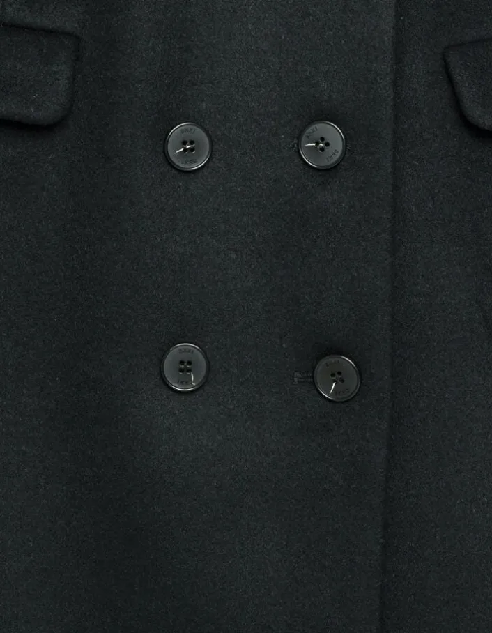 Manteau long noir parementure à capuche amovible Femme