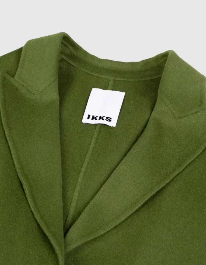 Manteau long vert drap de laine Femme