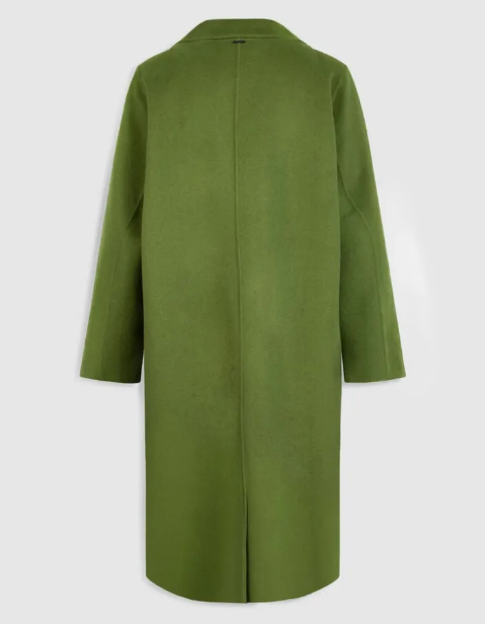 Manteau long vert drap de laine Femme