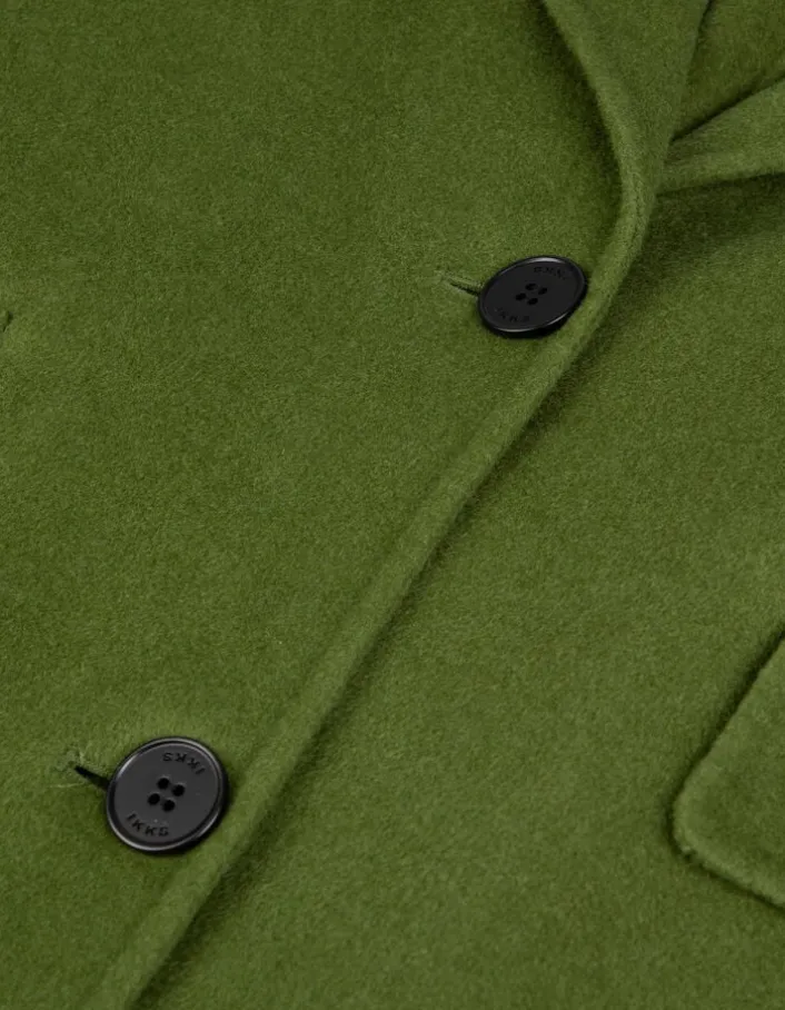 Manteau long vert drap de laine Femme