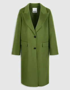 Manteau long vert drap de laine Femme