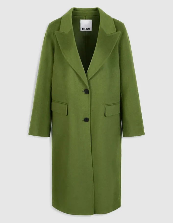 Manteau long vert drap de laine Femme