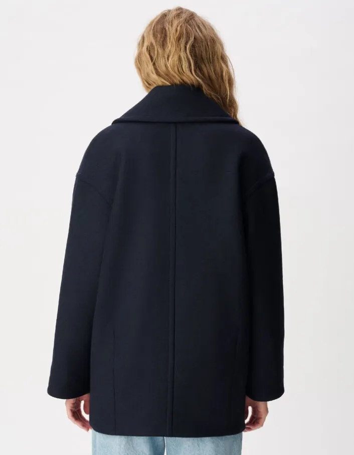 Manteau marine forme caban lainage Femme