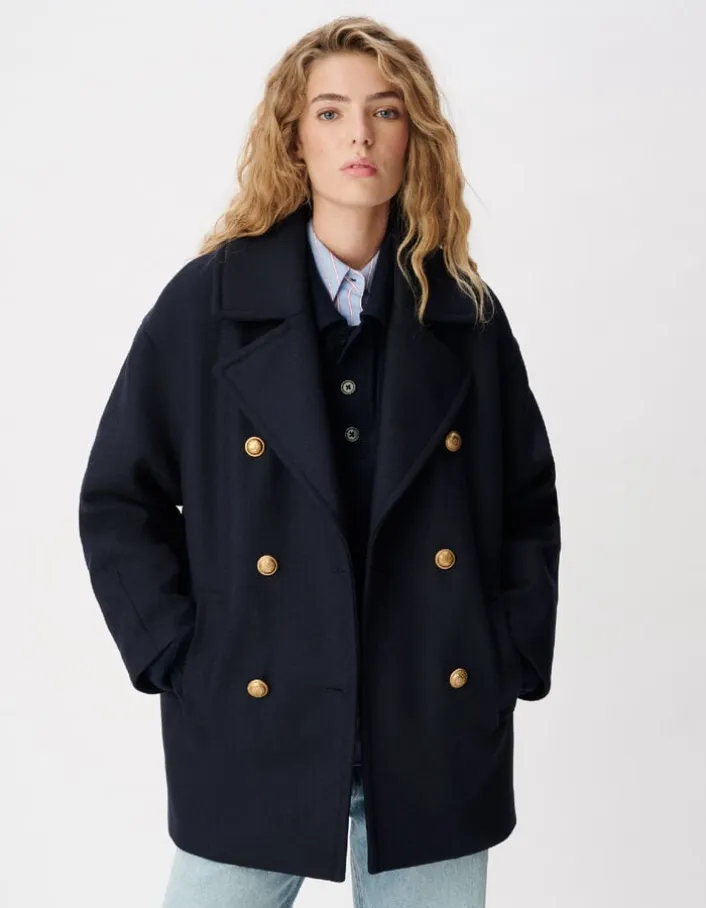 Manteau marine forme caban lainage Femme