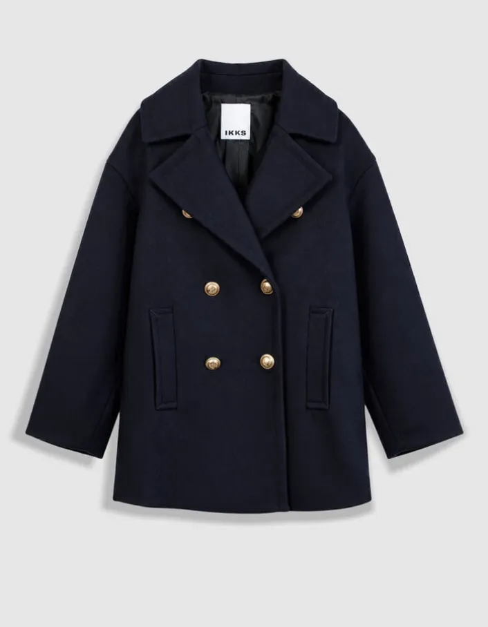 Manteau marine forme caban lainage Femme