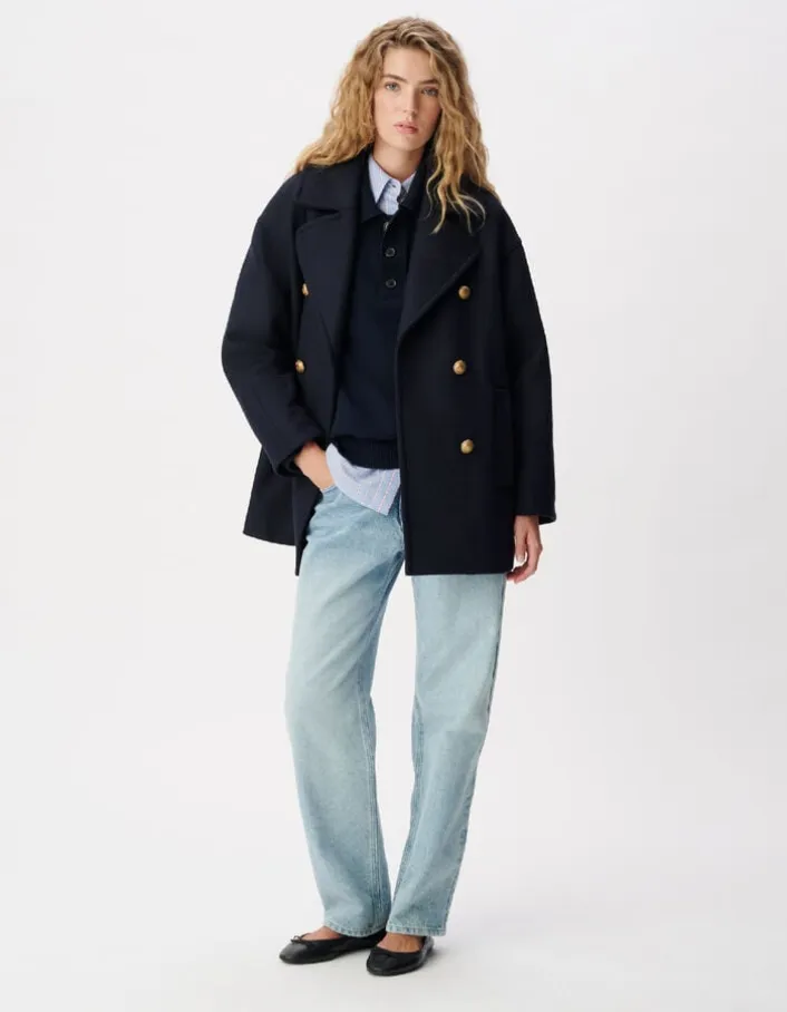Manteau marine forme caban lainage Femme