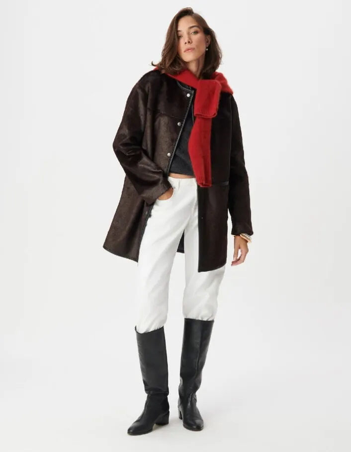 Manteau marron effet poulain Femme