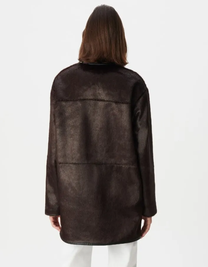 Manteau marron effet poulain Femme
