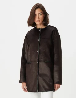 Manteau marron effet poulain Femme