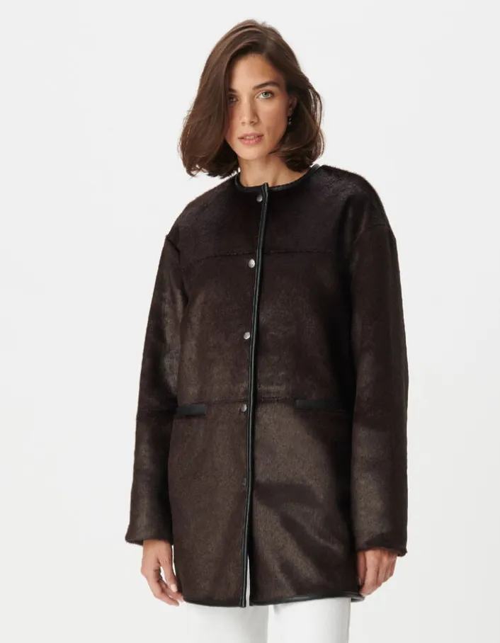 Manteau marron effet poulain Femme