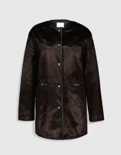 Manteau marron effet poulain Femme
