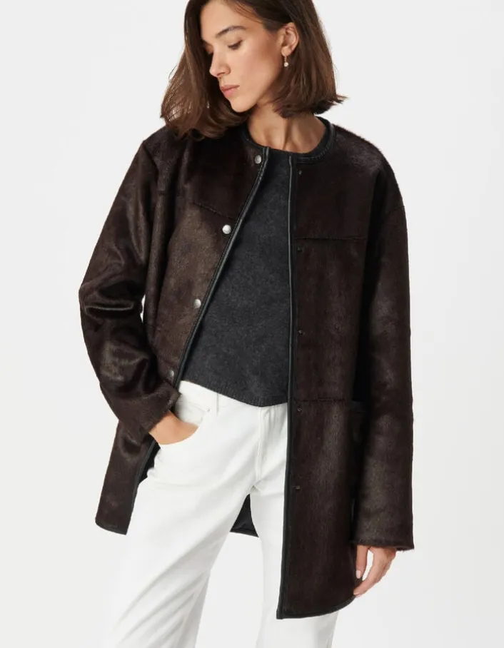 Manteau marron effet poulain Femme