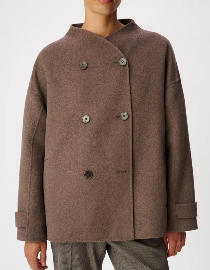 Manteau marron lainage boutonnage croisé Femme