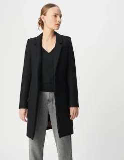 Manteau mi-long noir capuche matelassée amovible Femme
