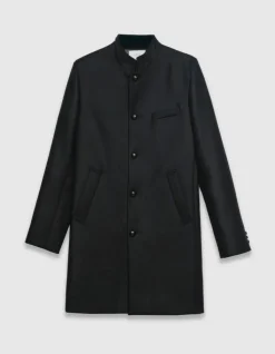 Manteau noir lainage col officier Homme