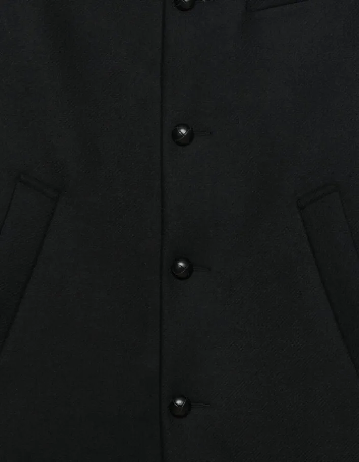 Manteau noir lainage col officier Homme