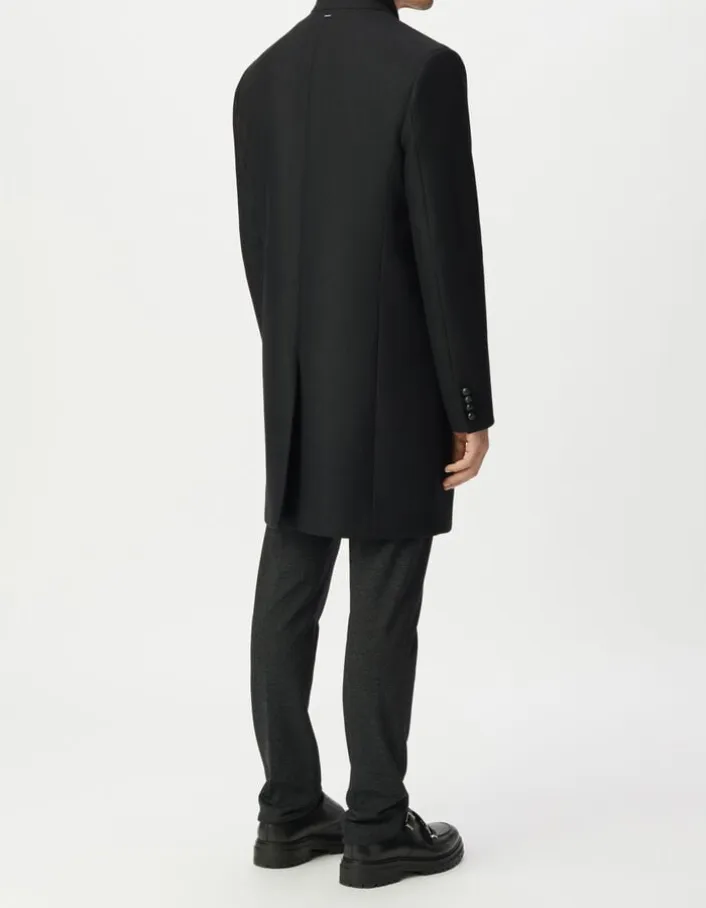 Manteau noir lainage col officier Homme