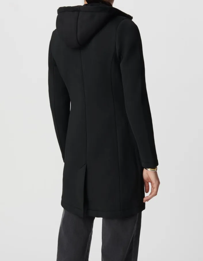Manteau noir néoprène capuche amovible Femme